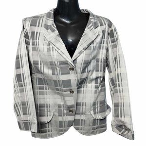 Designer Lida Baday Silver Grey Plaid Blazer Jacket |Size: 12